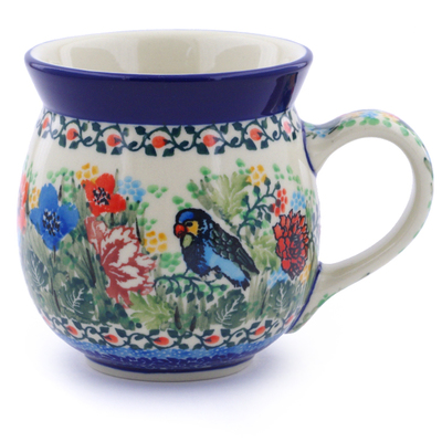 Polish Pottery Bubble Mug 16 oz Garden Parrot UNIKAT