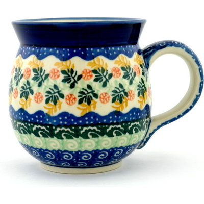 Polish Pottery Bubble Mug 16 oz Golden Leaves UNIKAT