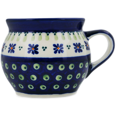 Polish Pottery Bubble Mug 16 oz Green Gingham Peacock