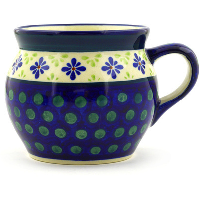 Polish Pottery Bubble Mug 16 oz Green Gingham Peacock