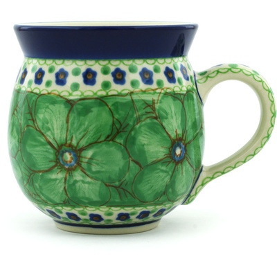 Polish Pottery Bubble Mug 16 oz Green Pansies UNIKAT