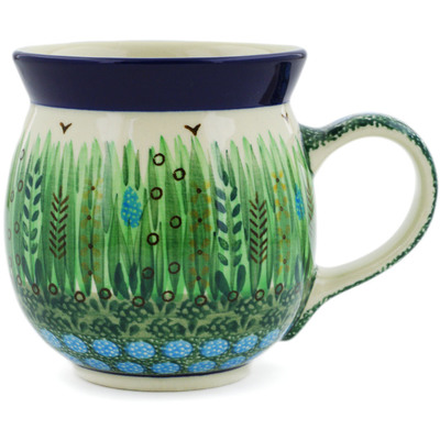 Polish Pottery Bubble Mug 16 oz Green Prairie UNIKAT