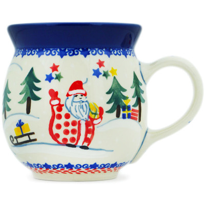 Polish Pottery Bubble Mug 16 oz Holiday Forest UNIKAT