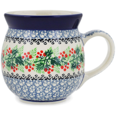 Polish Pottery Bubble Mug 16 oz Holly Berry Wreath