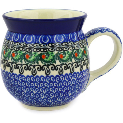 Polish Pottery Bubble Mug 16 oz Holly Garland