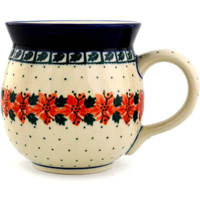 Polish Pottery Bubble Mug 16 oz Holly Wreath
