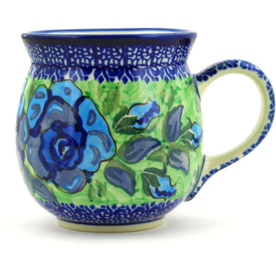 Polish Pottery Bubble Mug 16 oz Matisse Flowers Cobalt UNIKAT