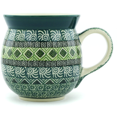 Polish Pottery Bubble Mug 16 oz Olive Aztek