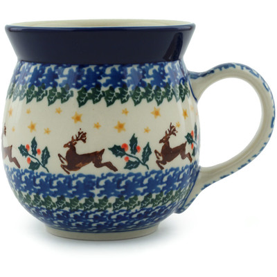 Polish Pottery Bubble Mug 16 oz Prancing Reindeer