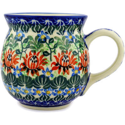 Polish Pottery Bubble Mug 16 oz Red Lotus Blossom UNIKAT