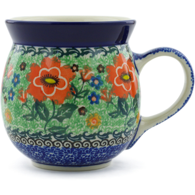 Polish Pottery Bubble Mug 16 oz Red Poppies UNIKAT