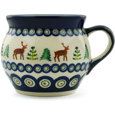 Polish Pottery Bubble Mug 16 oz Reindeer In The Pines