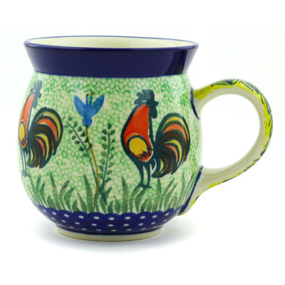 Polish Pottery Bubble Mug 16 oz Rooster Parade UNIKAT