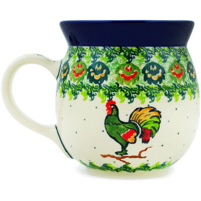 Polish Pottery Bubble Mug 16 oz Rooster&#039;s Crow UNIKAT