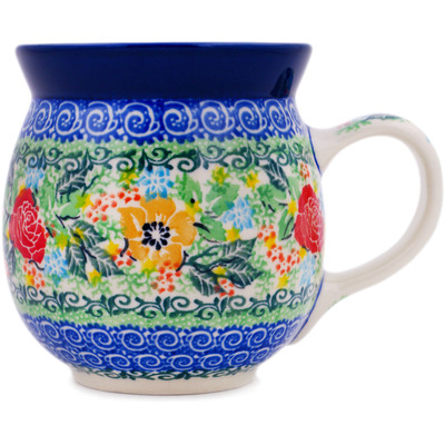 Polish Pottery Bubble Mug 16 oz Rosey Days UNIKAT