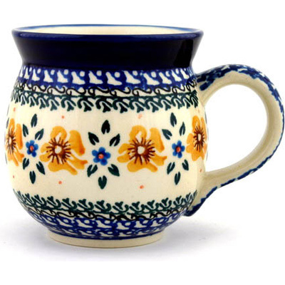 Polish Pottery Bubble Mug 16 oz Sea Fall Yellow Flowers
