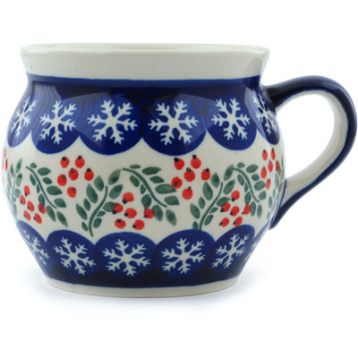 Polish Pottery Bubble Mug 16 oz Snowflakes Tree