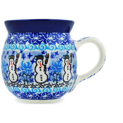 Polish Pottery Bubble Mug 16 oz Snowmen Circle UNIKAT