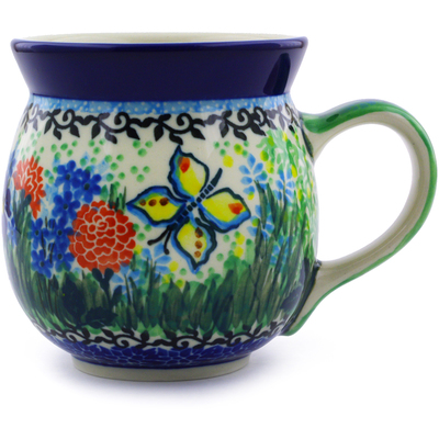 Polish Pottery Bubble Mug 16 oz Spring Butterfly Delight UNIKAT