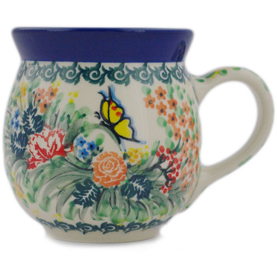 Polish Pottery Bubble Mug 16 oz Spring Butterfly UNIKAT