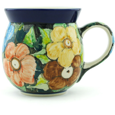 Polish Pottery Bubble Mug 16 oz Springtime Flowers UNIKAT