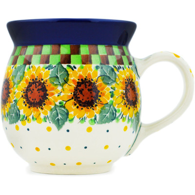 Polish Pottery Bubble Mug 16 oz Summer Sunflower UNIKAT