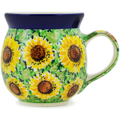 Polish Pottery Bubble Mug 16 oz Sunflower Bliss UNIKAT