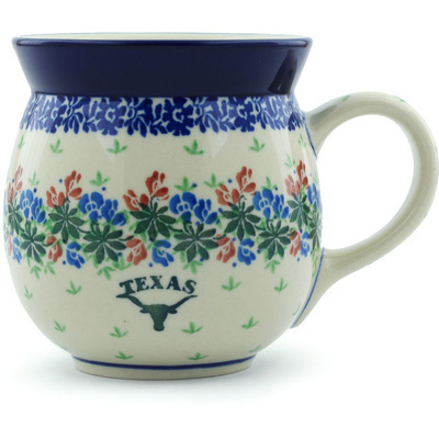 Polish Pottery Bubble Mug 16 oz Texas Longhorn Wildflower