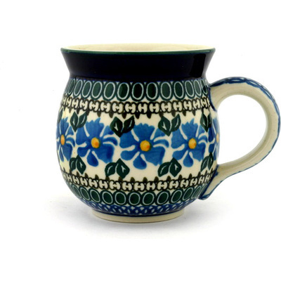 Polish Pottery Bubble Mug 16 oz Traditional Blue Wildflower