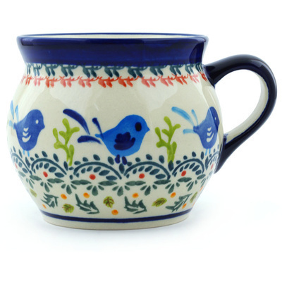 Polish Pottery Bubble Mug 16 oz Vine Birds UNIKAT