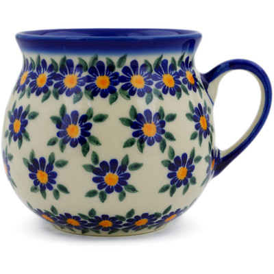 Polish Pottery Bubble Mug 20 oz Blue Daisy UNIKAT