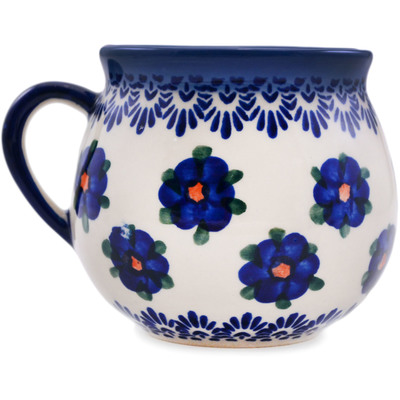 Polish Pottery Bubble Mug 20 oz Blue Flower Halo UNIKAT