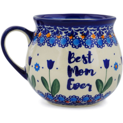 Polish Pottery Bubble Mug 20 oz Blue Tulip Garden