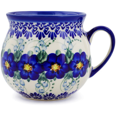 Polish Pottery Bubble Mug 20 oz Blue Wildflower UNIKAT