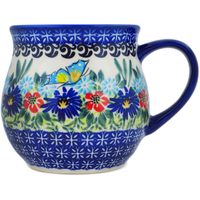 Polish Pottery Bubble Mug 20 oz Butterfly Flower Bed UNIKAT