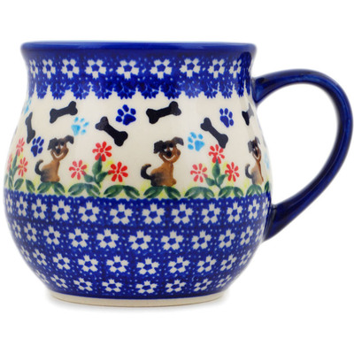 Polish Pottery Bubble Mug 20 oz Puppy Love UNIKAT