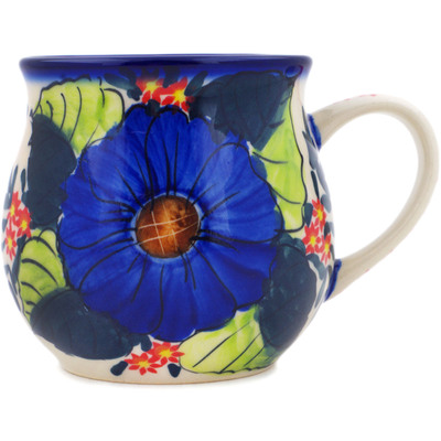 Polish Pottery Bubble Mug 21 oz Blue Bouquet UNIKAT