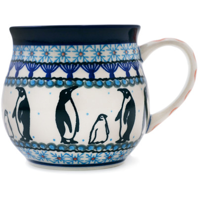 Polish Pottery Bubble Mug 21 oz Penguins At Play UNIKAT
