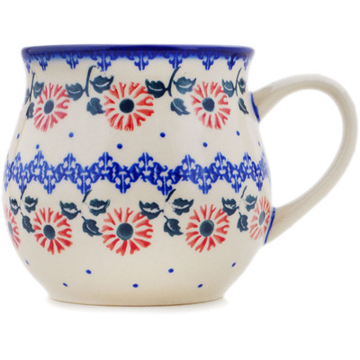 Polish Pottery Bubble Mug 21 oz Red Daisy Delight