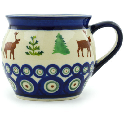 Polish Pottery Bubble Mug 5 oz Reindeer In The Pines