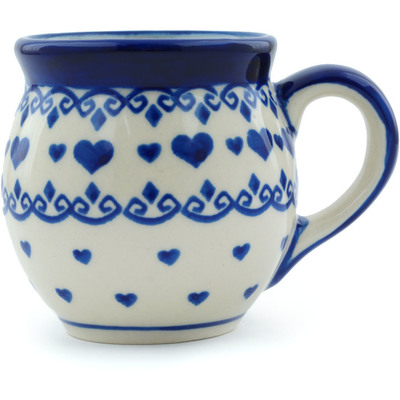 Polish Pottery Bubble Mug 7 oz Blue Valentine Hearts