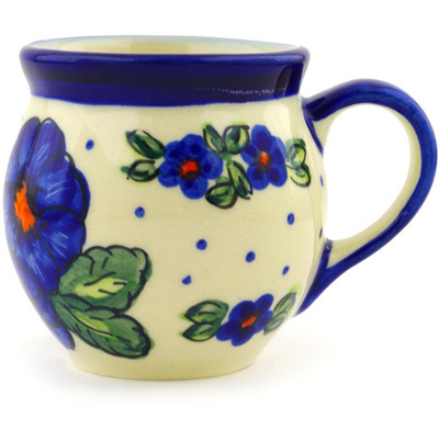 Polish Pottery Bubble Mug 7 oz Bold Blue Pansy