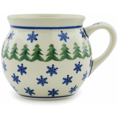 Polish Pottery Bubble Mug 7 oz Evergreen Snowflakes