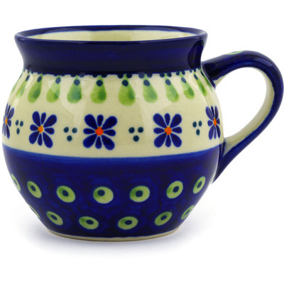 Polish Pottery Bubble Mug 7 oz Green Gingham Peacock