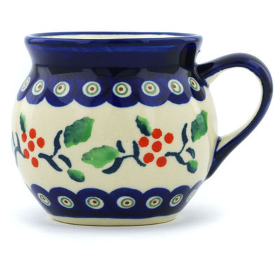 Polish Pottery Bubble Mug 7 oz Holly Berries