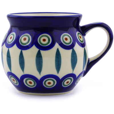 Polish Pottery Bubble Mug 7 oz Peacock Leaves