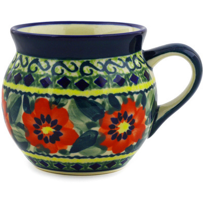 Polish Pottery Bubble Mug 7 oz Poppies All Around UNIKAT