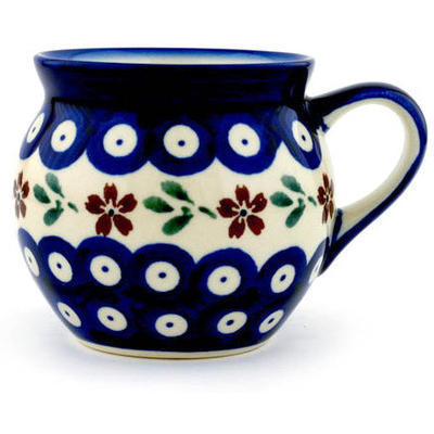 Polish Pottery Bubble Mug 7 oz Red Daisy Peacock