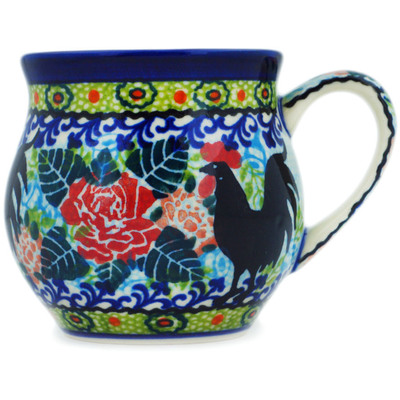 Polish Pottery Bubble Mug 8 oz Ayam Cemani In Roses UNIKAT