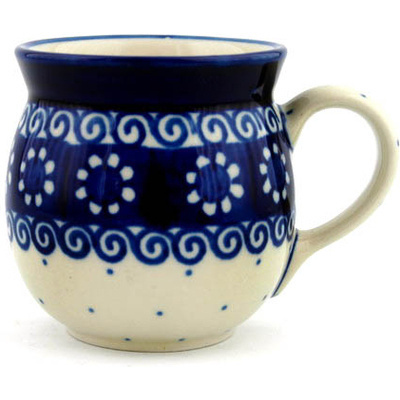 Polish Pottery Bubble Mug 8 oz Black Daisy Swirl